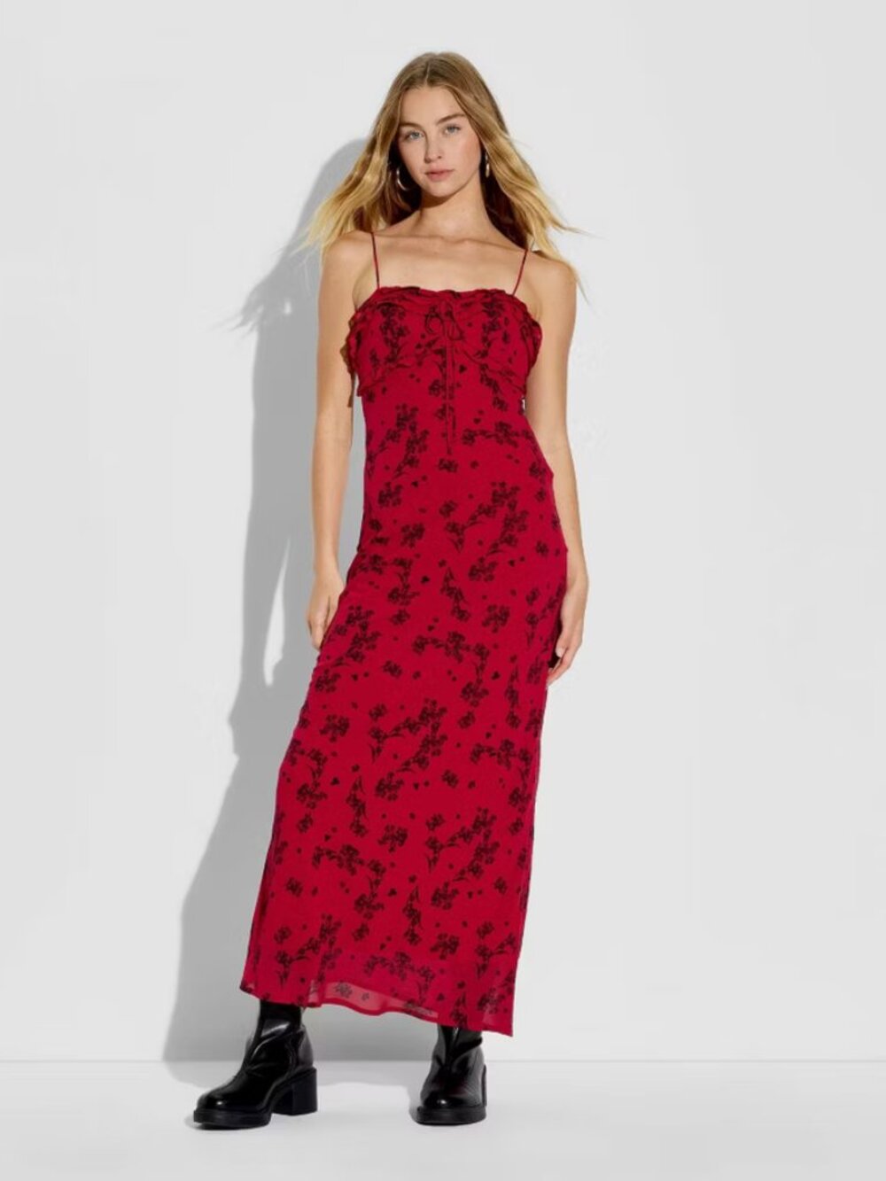 Wild Fable Women's Maxi Empire Waist Dress - Red Floral S